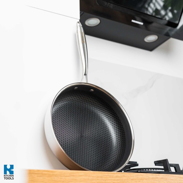 Хибриден дълбок тиган FUSIONHEX PRO, 24x6 см, стъклен капак, незалепващо покритие, неръждаема стомана 18/10, Goldmann