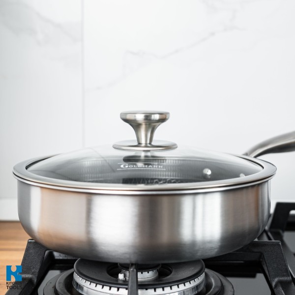 Хибриден дълбок тиган FUSIONHEX PRO, 28x7 см, незалепващо покритие, неръждаема стомана 18/10, Goldmann