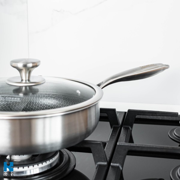 Хибриден дълбок тиган FUSIONHEX PRO, 28x7 см, незалепващо покритие, неръждаема стомана 18/10, Goldmann