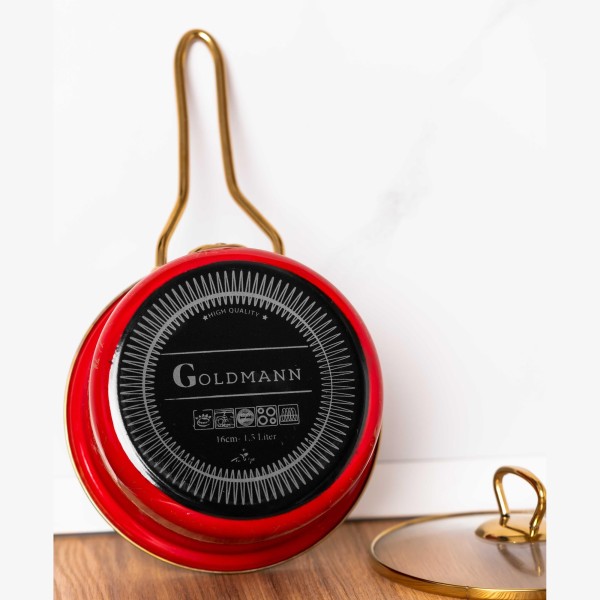 Емайлирана тенджера Goldmann - червена, 2 литра