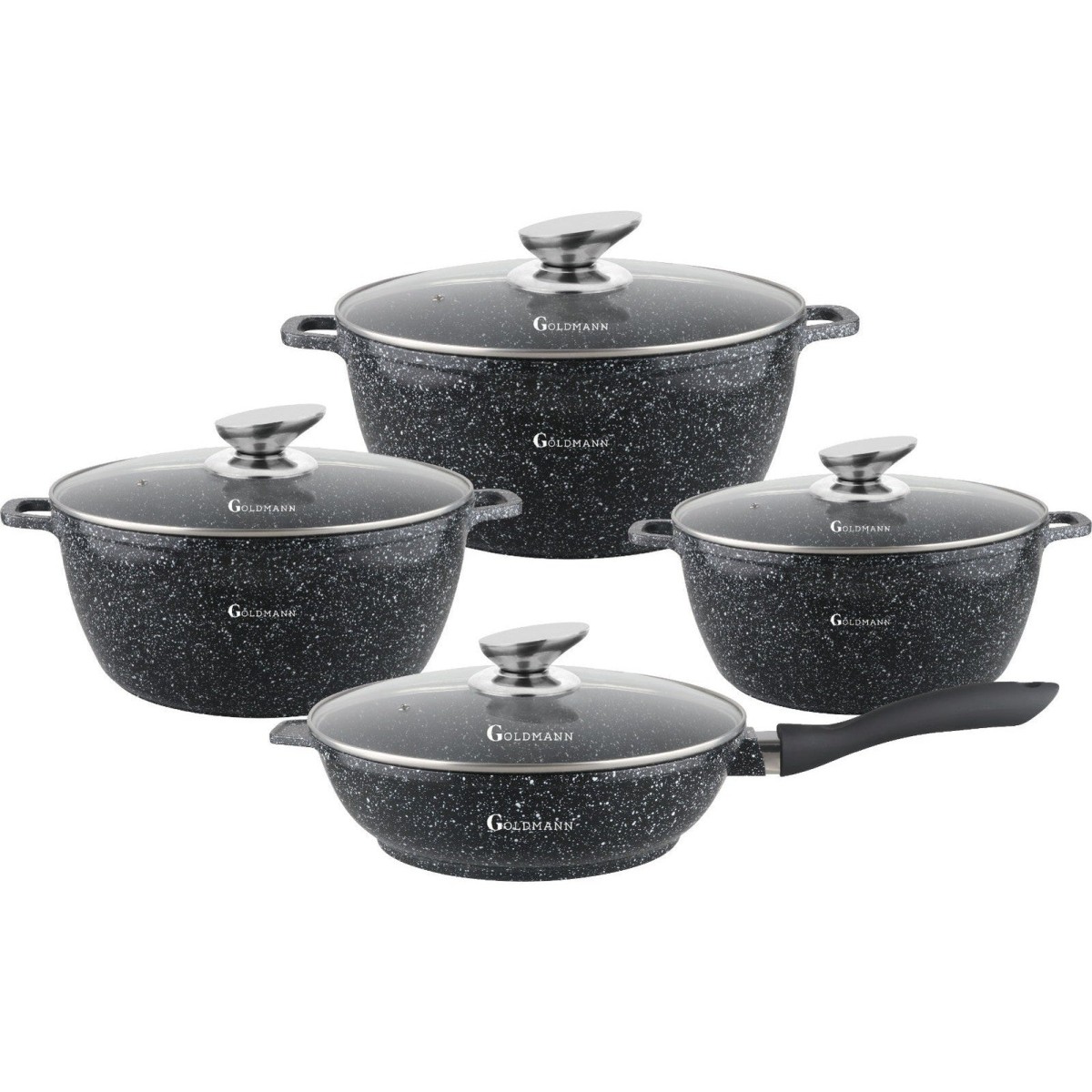 Комплект от 8 тенджери и тиган с гранитно покритие