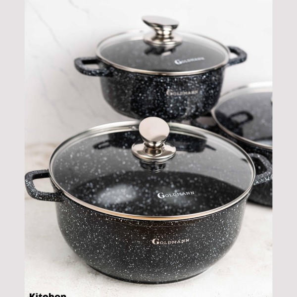 Комплект от 8 тенджери и тиган с гранитно покритие