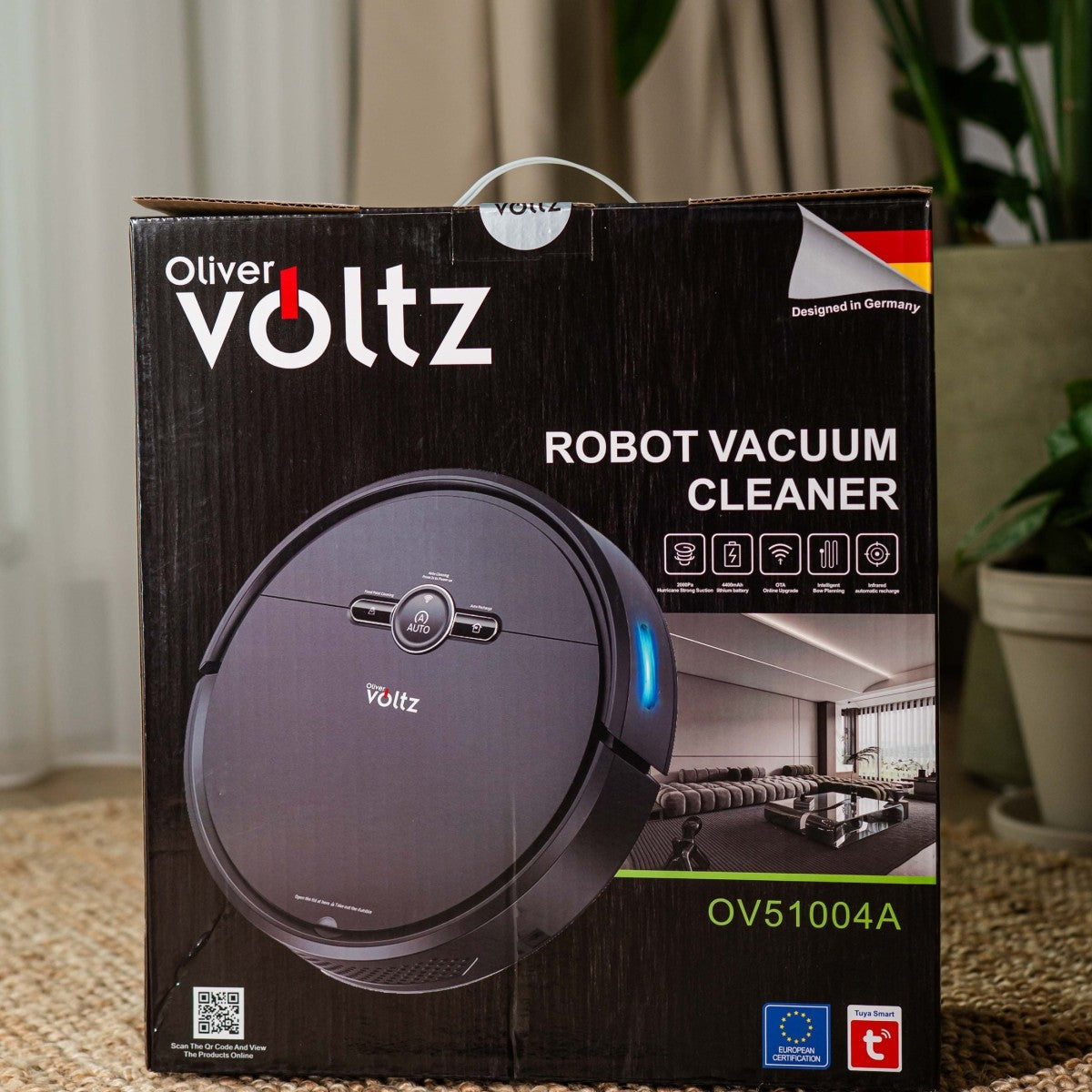 Прахосмукачка робот Oliver Voltz OV51004A, 4400mAh, 600 мл, До 200 m2, Wi-Fi, Tuya Smart, Жироскоп, Черен