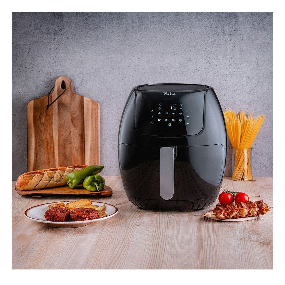 Airfryer 8 в 1, 1800W, 7.7 литра, 80°C - 200°C, 60 мин. таймер, LED екран, 8 програми, Oliver Voltz, черен