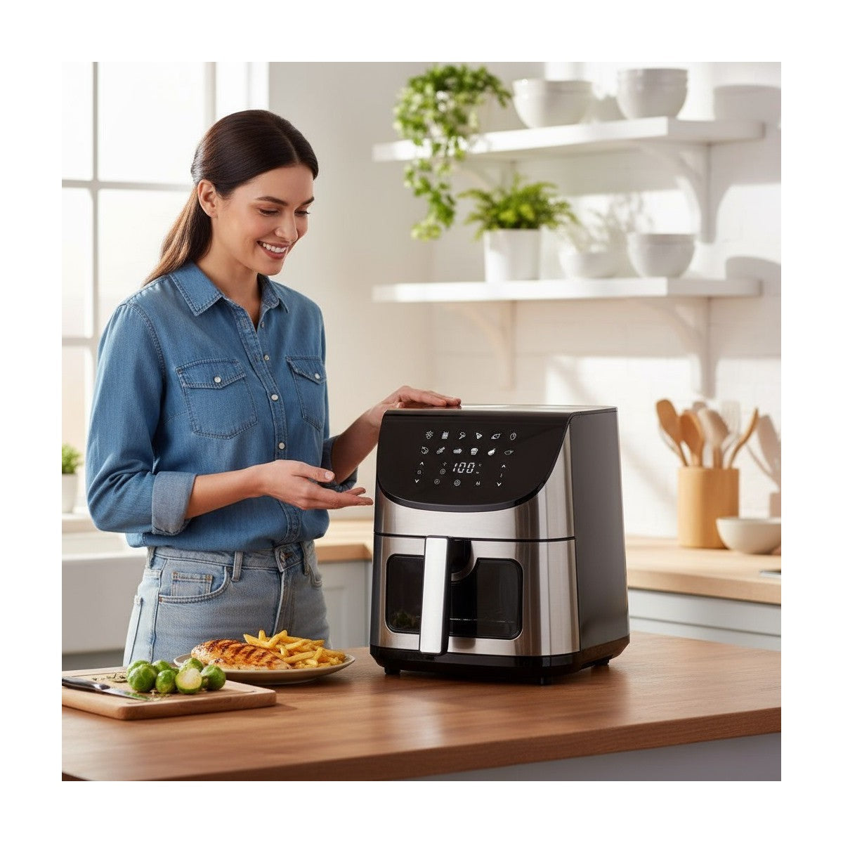 Airfryer ClearView 12 в 1, 1700 W, 7 литра, 80°C - 200°C, 60 мин. таймер, 12 програми, Oliver Voltz, черен