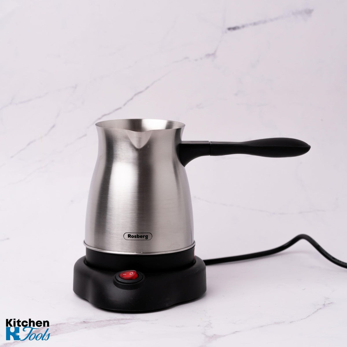 Безжична електрическа кана за турско кафе Rosberg, 600W, 6 чаши, Неръждаема стомана, Инокс/Черен