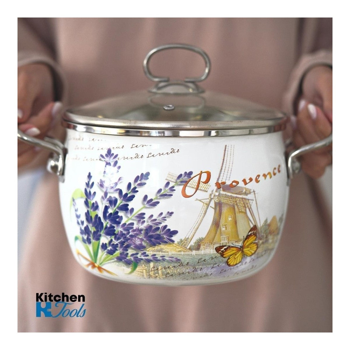 Емайлирана тенджера 3.4л, 20см, капак йена Bohmann, модел лавандула