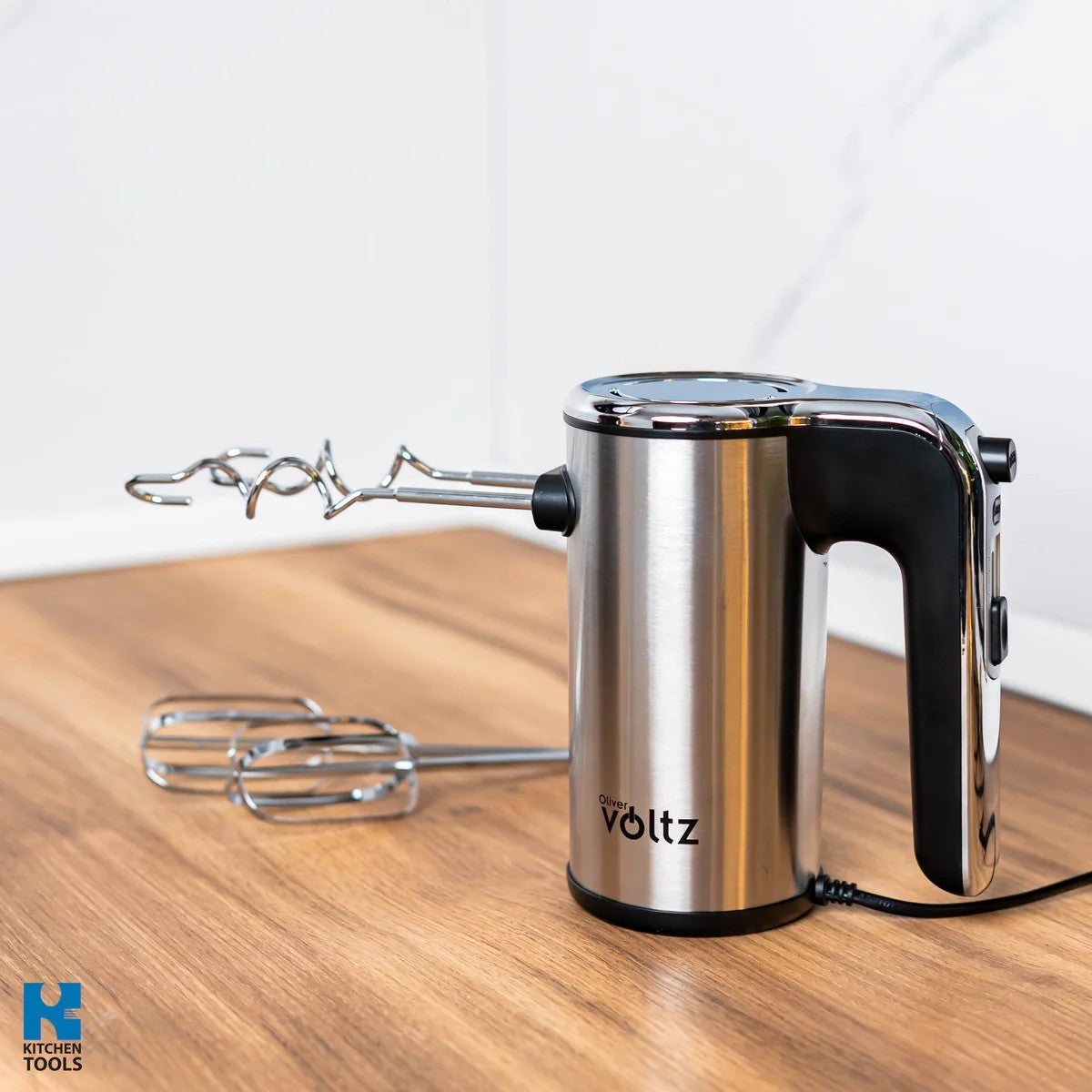Ръчен миксер, 500W, турбо функция, 2 комплекта никелирани бъркалки, 5 скорости, Oliver Voltz, сребрист