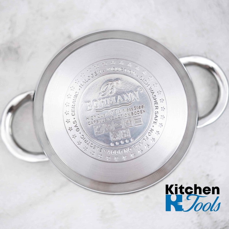 Комплект от 3 тенджери от неръждаема стомана с капак, 2.9л, 3.9л, 5.1л, Bohmann