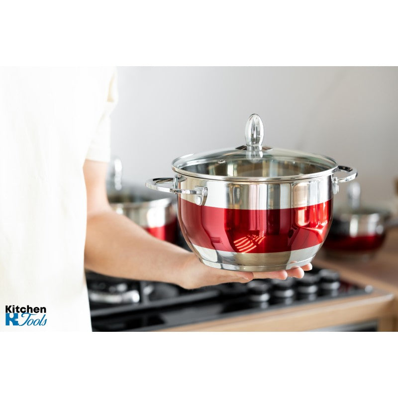 Комплект от 8 части, термоустойчиви тигани от неръждаема стомана, 1.8l/2.5l/3.5l/5.9l, Bohmann, Червен