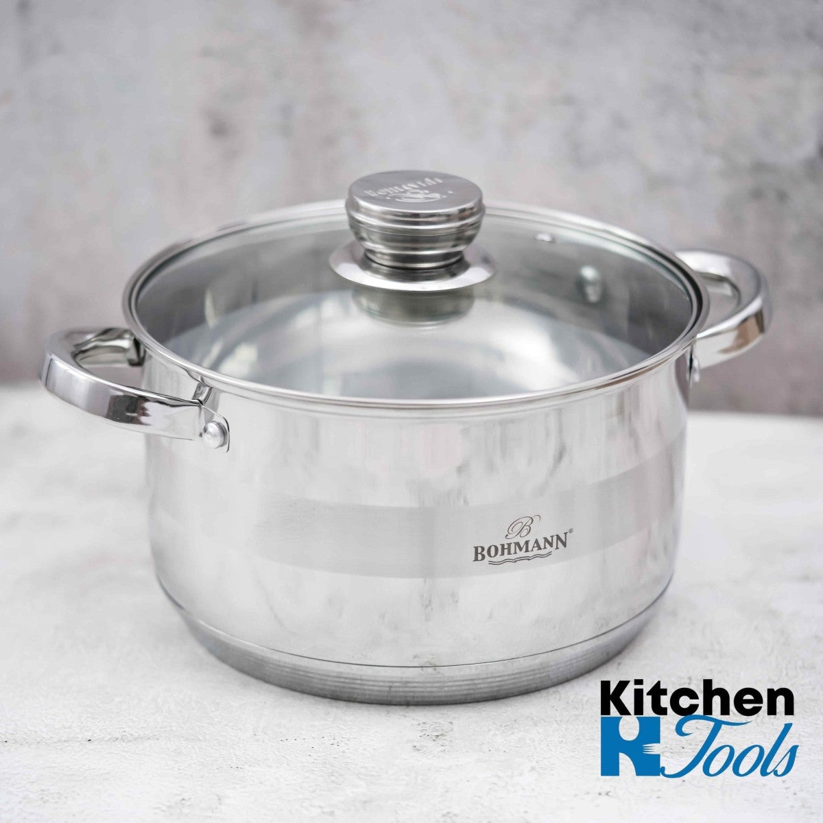 Комплект 6 тенджери Bohmann, (5.1L, 6.6l, 7.7L), индукция, със стъклен капак, неръждаема стомана