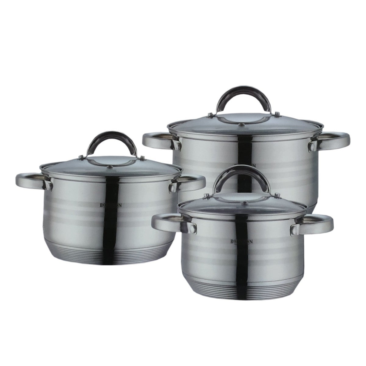Комплект от 3 тенджери от неръждаема стомана с капак, 2.1л, 2.9л, 3.9л, Bohmann