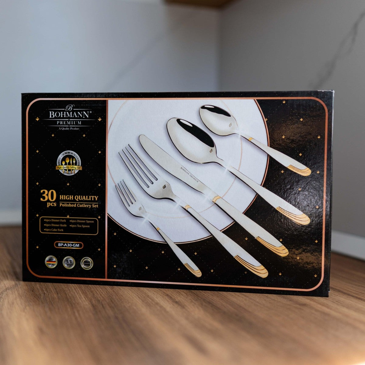 Комплект прибори 30 части Bohmann Premium, Неръждаема стомана, злато