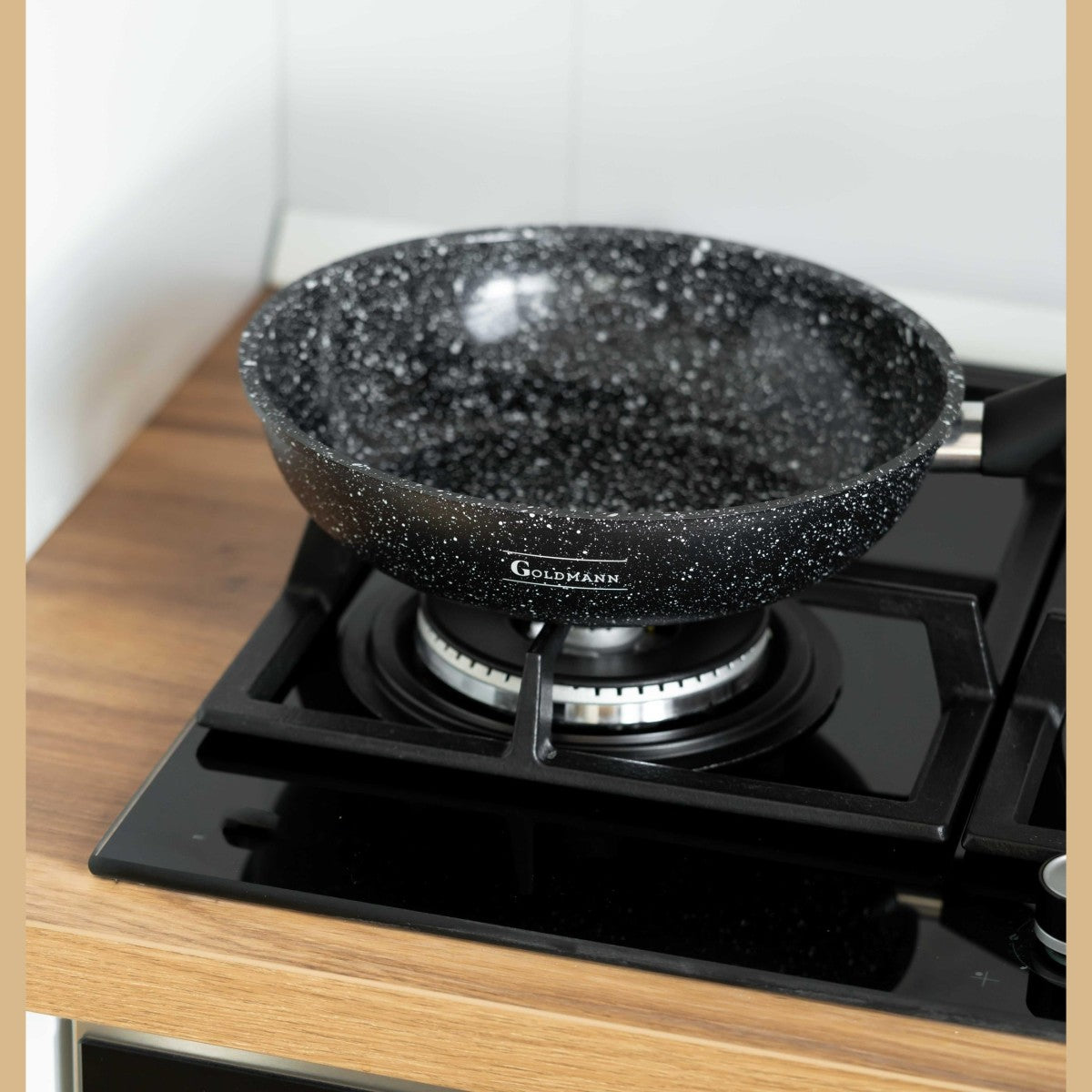 WOK тиган с незалепващо покритие, 26x5.5cm 2.9 L, керамично покритие, мека дръжка, Goldamnn, мрамор