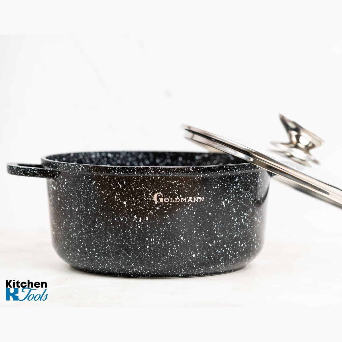 Комплект тенджери от 8 части, 20/24/28 cm, 2.3l 2.3l/4.5l/6.5l, лят алуминий, мраморна външна част, керамична вътрешност