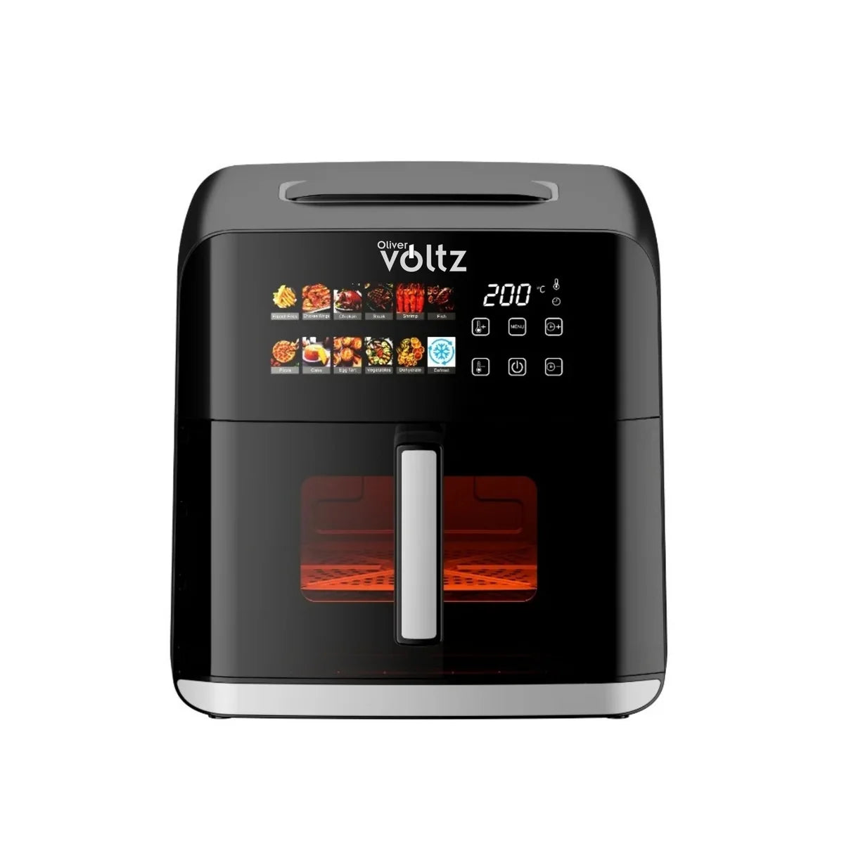Еърфрайър с прозорец Oliver Voltz, 1800W, Двоен нагревател, 12 Програми, LED дисплей, 8 литра, Черен