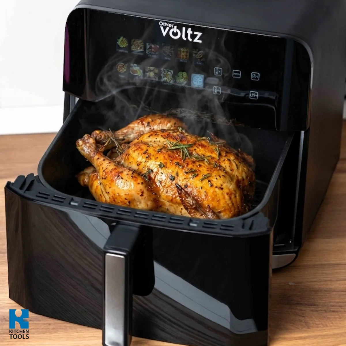 Еърфрайър с прозорец Oliver Voltz, 1800W, Двоен нагревател, 12 Програми, LED дисплей, 8 литра, Черен