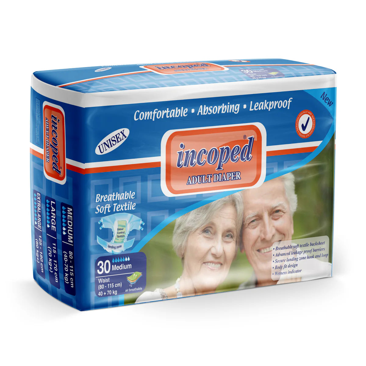INCOPED Памперси за възрастни, унисекс размер M, 30 бр.